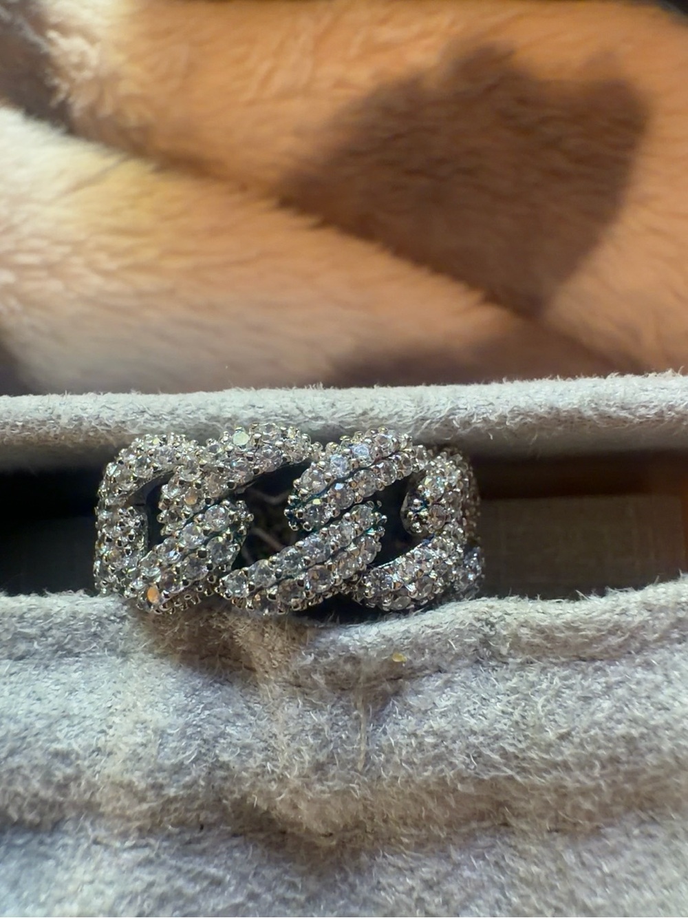 Michael Kors Pavé Crystal Curb Chain Statement Ring 925 Sterling Silver